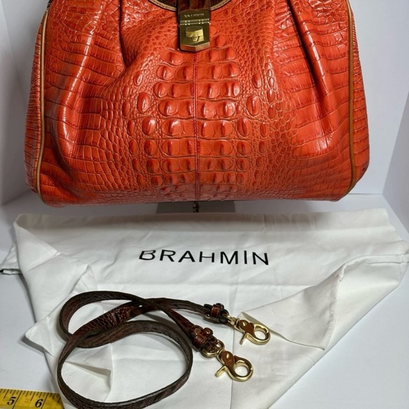 Brahmin Elisa Satchel Orange handbag 15”W x 13”H x 5” Comes w/Dustbag - Picture 1 of 16
